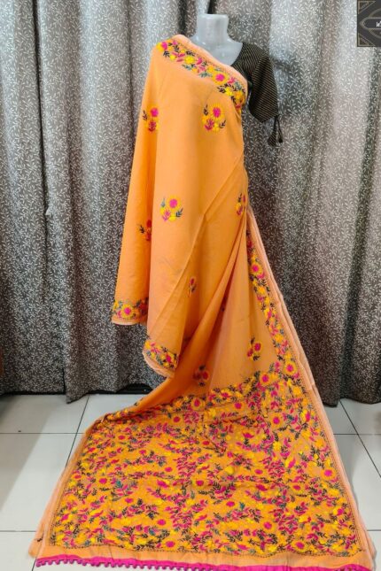 Traditional Phulkari Cotton Silk Saree